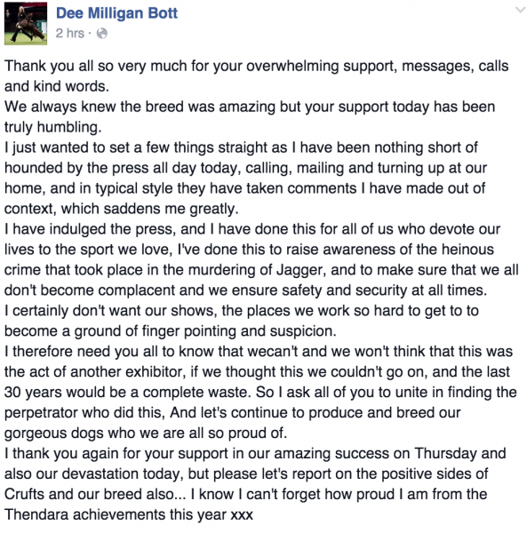 Dee Milligan-Bott's Facebook Status