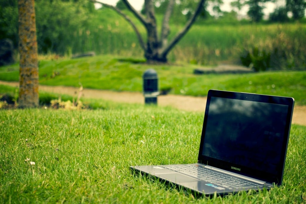 Laptop, alone, in a field!