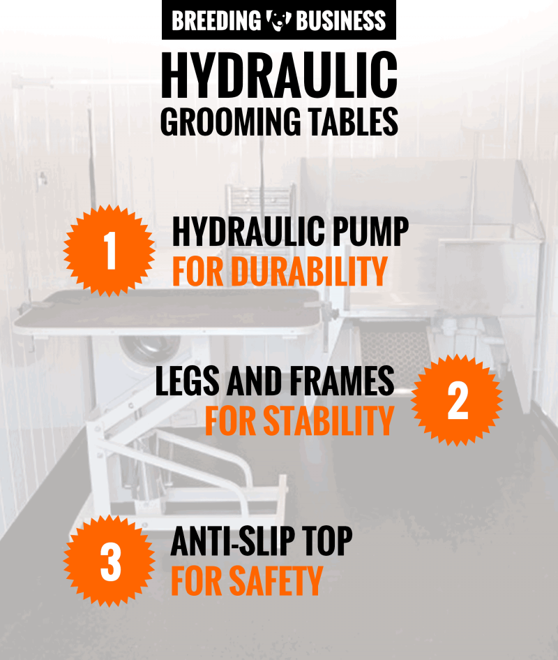 key features for grooming tables with hydraulic pumps